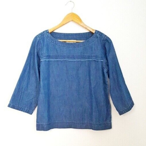 Madewell Women’s Herald Blouse Blue Denim Chambray Country Fringe XXS - Picture 2 of 10